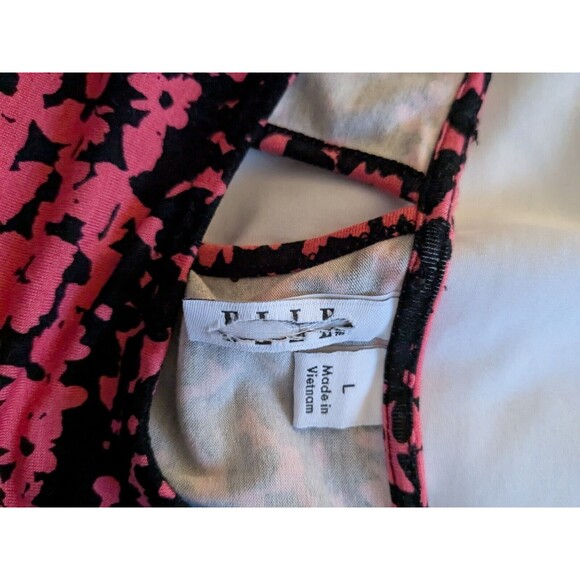 Elle Top Women's L Coral Pink Black Scoop Neck Keyhole Peplum Stretch Blouse - Picture 7 of 11